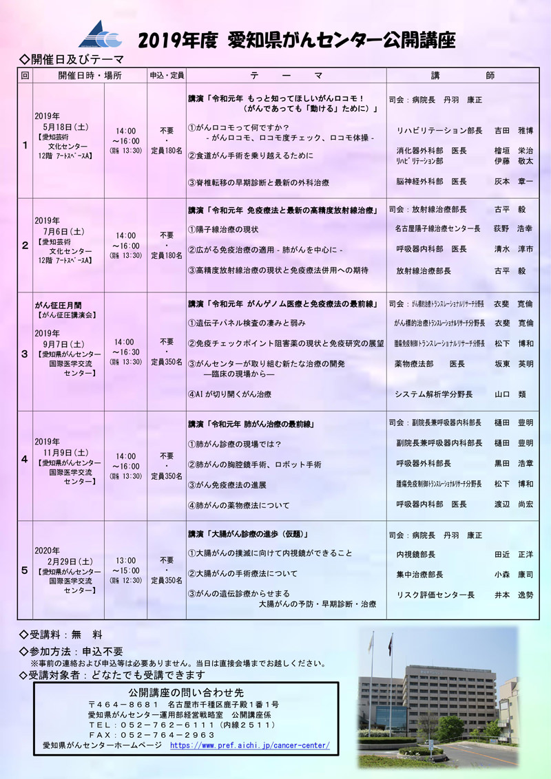 19年度 愛知県がんセンター公開講座のご案内 名古屋市千種区医師会